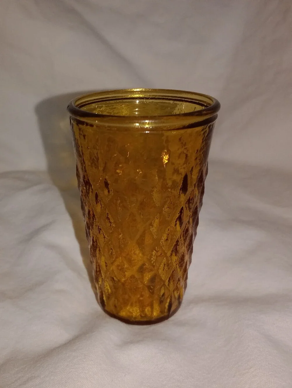 Vintage Diamond Cut Amber Glass Shotglass 2 3/8